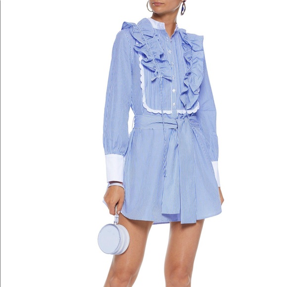 Marissa Webb Dresses & Skirts - Marissa Webb ruffle striped blue sleeve dress